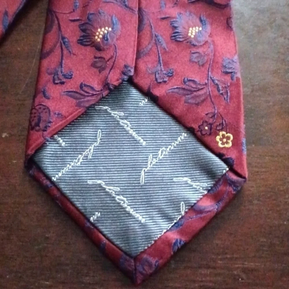 XMI PLATINUM Burgundy, Blue & Yellow Floral Silk Necktie